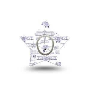 ExpressionMed Airplane Dexcom G7 Star Shape Tape, Dexcom Stelo Glucose Biosensor System, Single Tape and Single Sticker Plane Illustration Print, Overlay Patch CGM Design