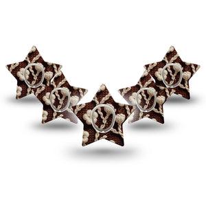 ExpressionMed Cozy Sweater Dexcom G7 Star Shape Tape, Dexcom Stelo Glucose Biosensor System,  5-Pack Tape and 5-Pack Sticker Brown Sweater White Petals Inspired, Overlay Patch CGM Design