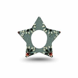 ExpressionMed Green Embroidery Dexcom G7 Star Shape Tape, Dexcom Stelo Glucose Biosensor System, Single Tape Embroidered Florals, Overlay Patch CGM Design