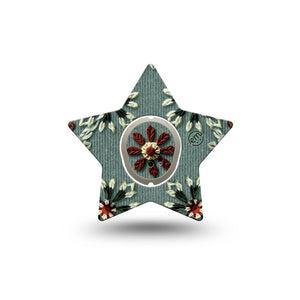 ExpressionMed Green Embroidery Dexcom G7 Star Shape Tape, Dexcom Stelo Glucose Biosensor System, Single Tape and Single Sticker Embroidered Florals, Overlay Patch CGM Design