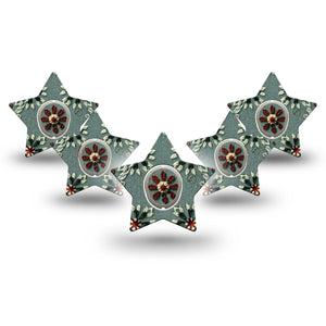 ExpressionMed Green Embroidery Dexcom G7 Star Shape Tape, Dexcom Stelo Glucose Biosensor System, 5-Pack Tape and 5-Pack Sticker Green Tone Florals, Overlay Patch CGM Design