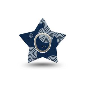 ExpressionMed Blue Swirls Dexcom G7 Star Shape Tape, Dexcom Stelo Glucose Biosensor System, Single Tape and Single Sticker Navy Spirals, Overlay Patch CGM Design