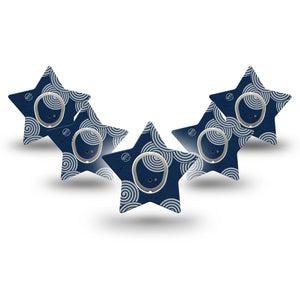 ExpressionMed Blue Swirls Dexcom G7 Star Shape Tape, Dexcom Stelo Glucose Biosensor System, 5-Pack Tape and 5-Pack Sticker Windy Swirl Inspired, Overlay Patch CGM Design