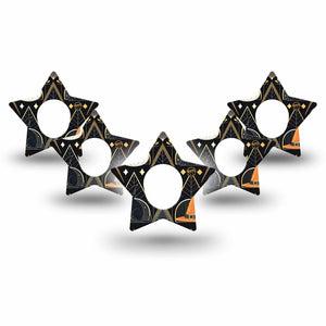 ExpressionMed Art Deco Halloween Dexcom G7 Star Shape Tape, Dexcom Stelo Glucose Biosensor System,  5-Pack Tape Art Deco Era Halloween, Overlay Patch CGM Design