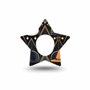 ExpressionMed Art Deco Halloween Dexcom G7 Star Shape Tape, Dexcom Stelo Glucose Biosensor System, Single Tape Geometric Halloween Style, Overlay Patch CGM Design