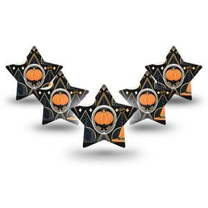 ExpressionMed Art Deco Halloween Dexcom G7 Star Shape Tape, Dexcom Stelo Glucose Biosensor System,  5-Pack Tape and 5-Pack Sticker Art Deco Era Halloween, Overlay Patch CGM Design