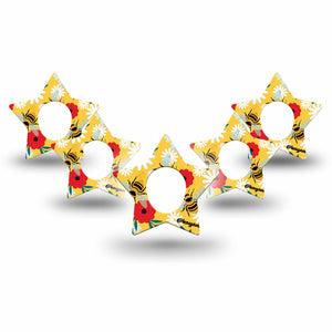 ExpressionMed Bees and Flowers Dexcom G7 Star Shape Tape, Dexcom Stelo Glucose Biosensor System, 5-Pack Tape Garden Bees Plaster CGM Design