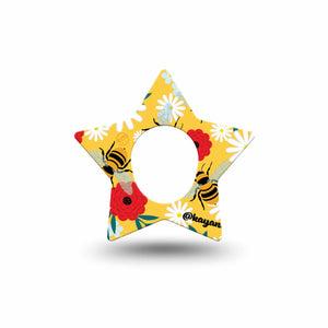 ExpressionMed Bees and Flowers Dexcom G7 Star Shape Tape, Dexcom Stelo Glucose Biosensor System, Single Tape Colorful Florals and Bees Plaster CGM Design