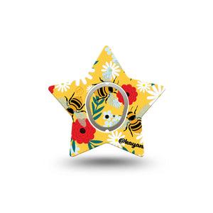 ExpressionMed Bees and Flowers Dexcom G7 Star Shape Tape, Dexcom Stelo Glucose Biosensor System, Single Tape and Single Sticker Colorful Garden Plaster CGM Design