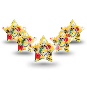 ExpressionMed Bees and Flowers Dexcom G7 Star Shape Tape, Dexcom Stelo Glucose Biosensor System, 5-Pack Tape and 5-Pack Sticker Yellow Garden Floral Plaster CGM Design