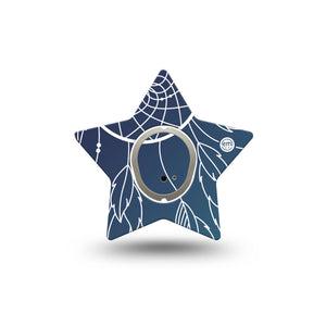 ExpressionMed Blue Dreamcatcher Dexcom G7 Star Shape Tape, Dexcom Stelo Glucose Biosensor System, Single Tape and Single Sticker Blue Feathers Plaster CGM Design