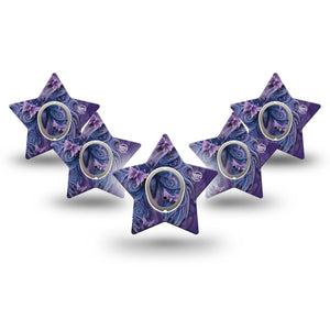 ExpressionMed Purple Butterfly Dexcom G7 Star Shape Tape, Dexcom Stelo Glucose Biosensor System, 5-Pack Tape and 5-Pack Sticker Butterfly Art, Adhesive Tape CGM Design