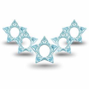 ExpressionMed Aqua Floral Dexcom G7 Star Shape Tape, Dexcom Stelo Glucose Biosensor System, 5-Pack Tape and 5-Pack Sticker Blue Blossoms Adhesive Tape CGM Design