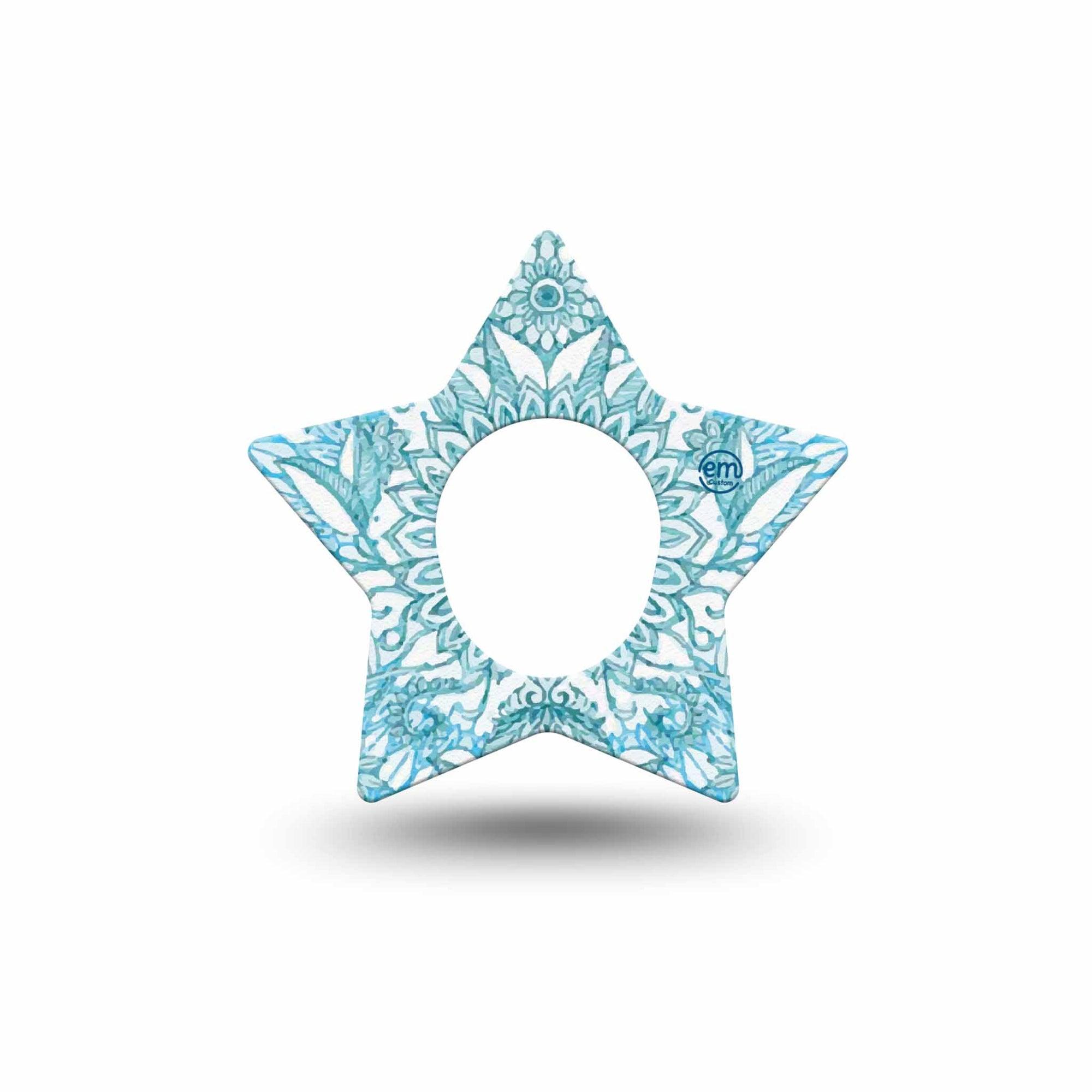 ExpressionMed Aqua Floral Dexcom G7 Star Shape Tape, Dexcom Stelo Glucose Biosensor System, Single Tape and Single Sticker Blue Blossoms Adhesive Tape CGM Design