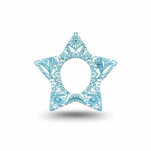 ExpressionMed Aqua Floral Dexcom G7 Star Shape Tape, Dexcom Stelo Glucose Biosensor System, Single Tape and Single Sticker Blue Blossoms Adhesive Tape CGM Design