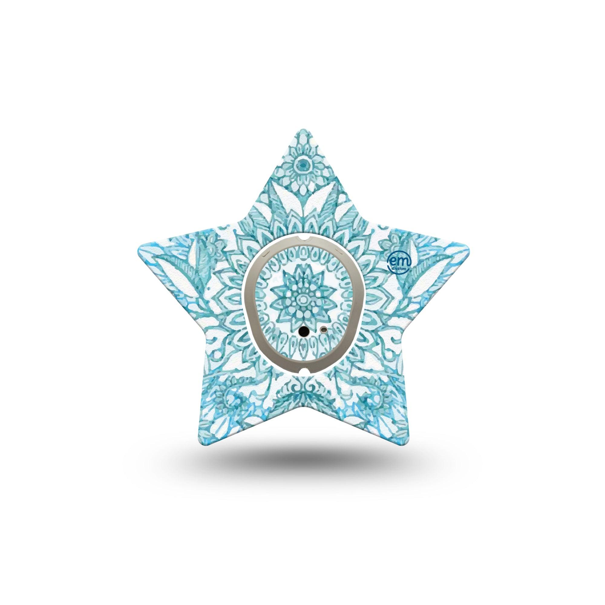 ExpressionMed Aqua Floral Dexcom G7 Star Shape Tape, Dexcom Stelo Glucose Biosensor System, Single Tape Aqua Blooms Adhesive Tape CGM Design