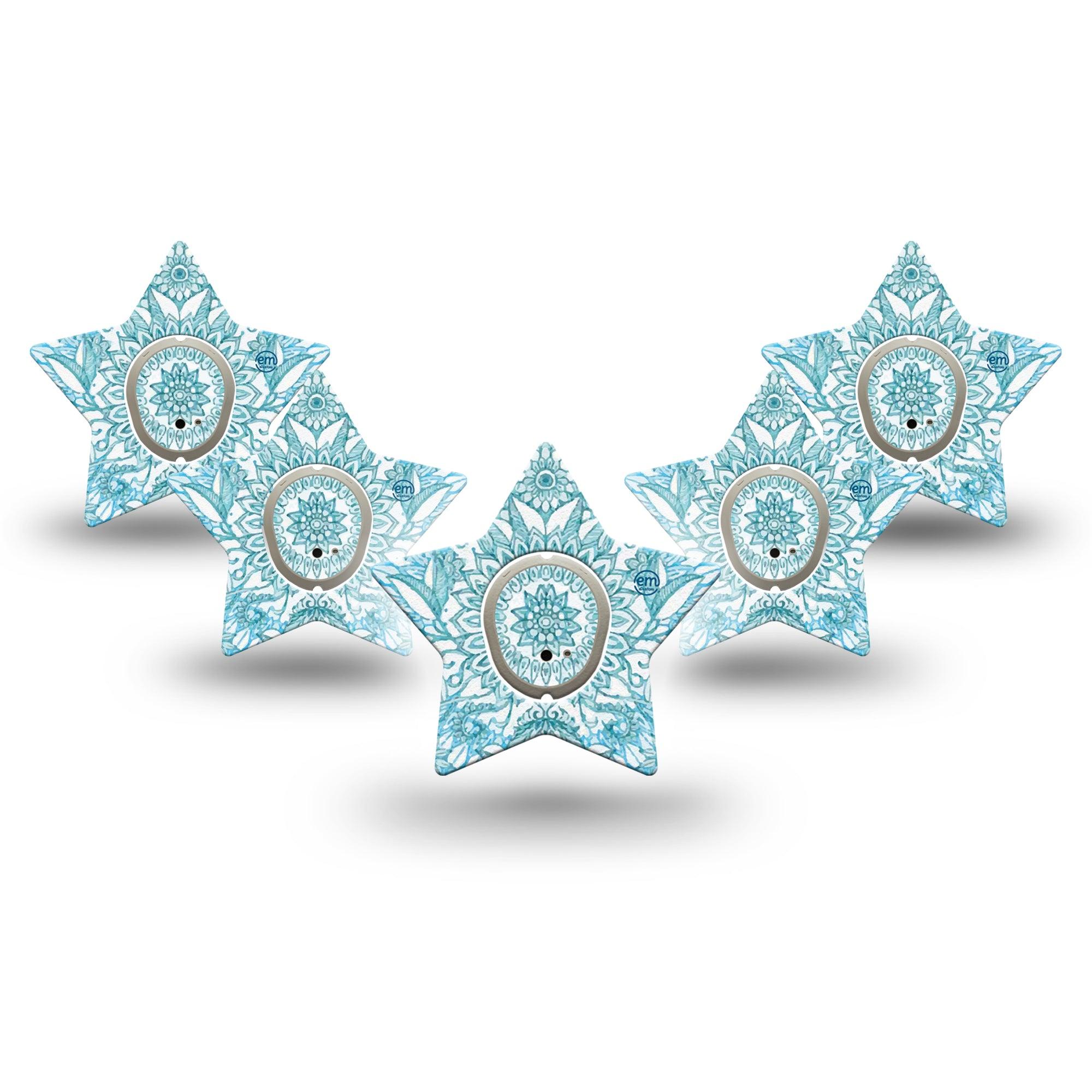 ExpressionMed Aqua Floral Dexcom G7 Star Shape Tape, Dexcom Stelo Glucose Biosensor System, 5-Pack Tape Watercolor Florals Adhesive Tape CGM Design