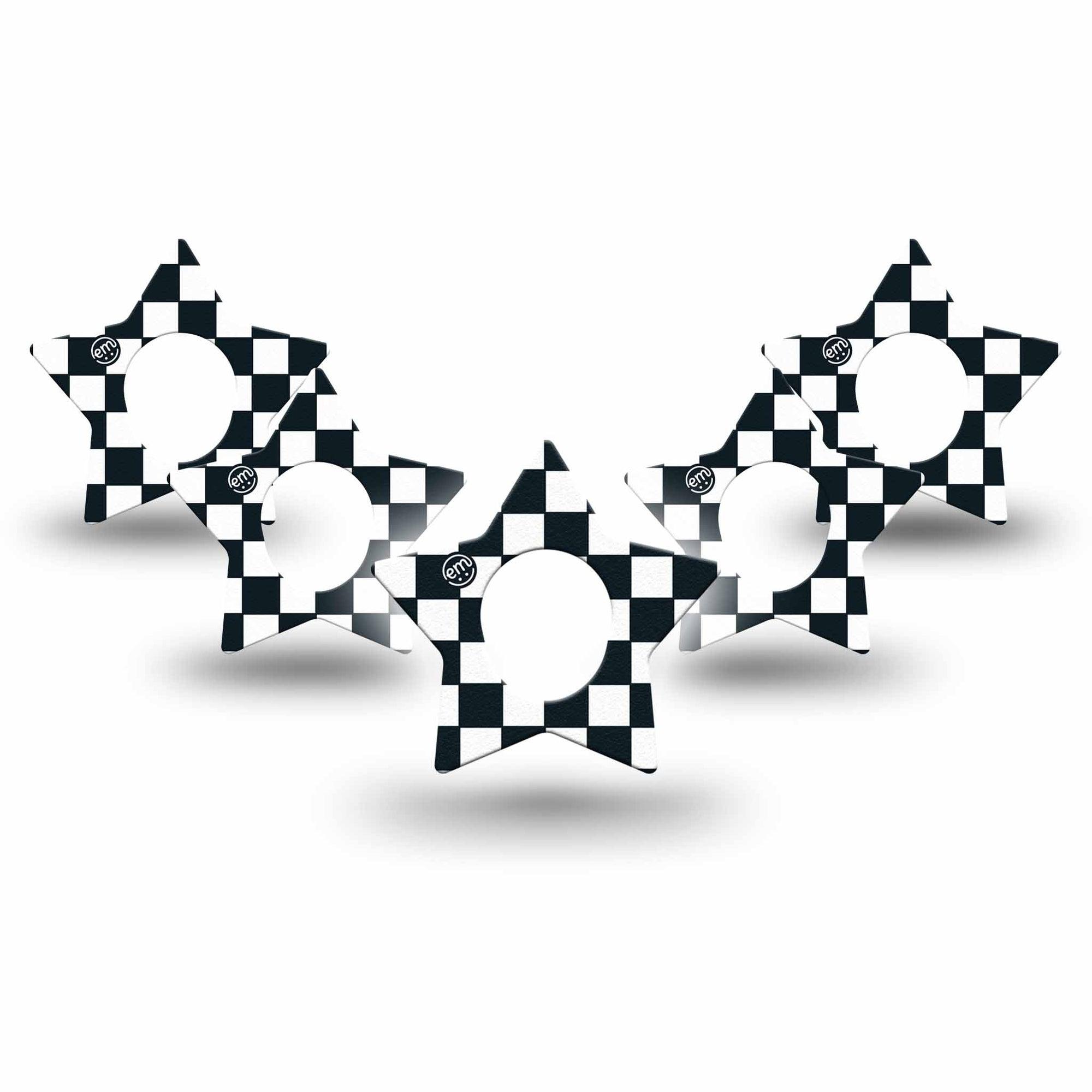 ExpressionMed Checkered Dexcom G7 Star Shape Tape 5-Pack Tape Black Checkered, Adhesive Patch Continuous Glucose Monitor Design