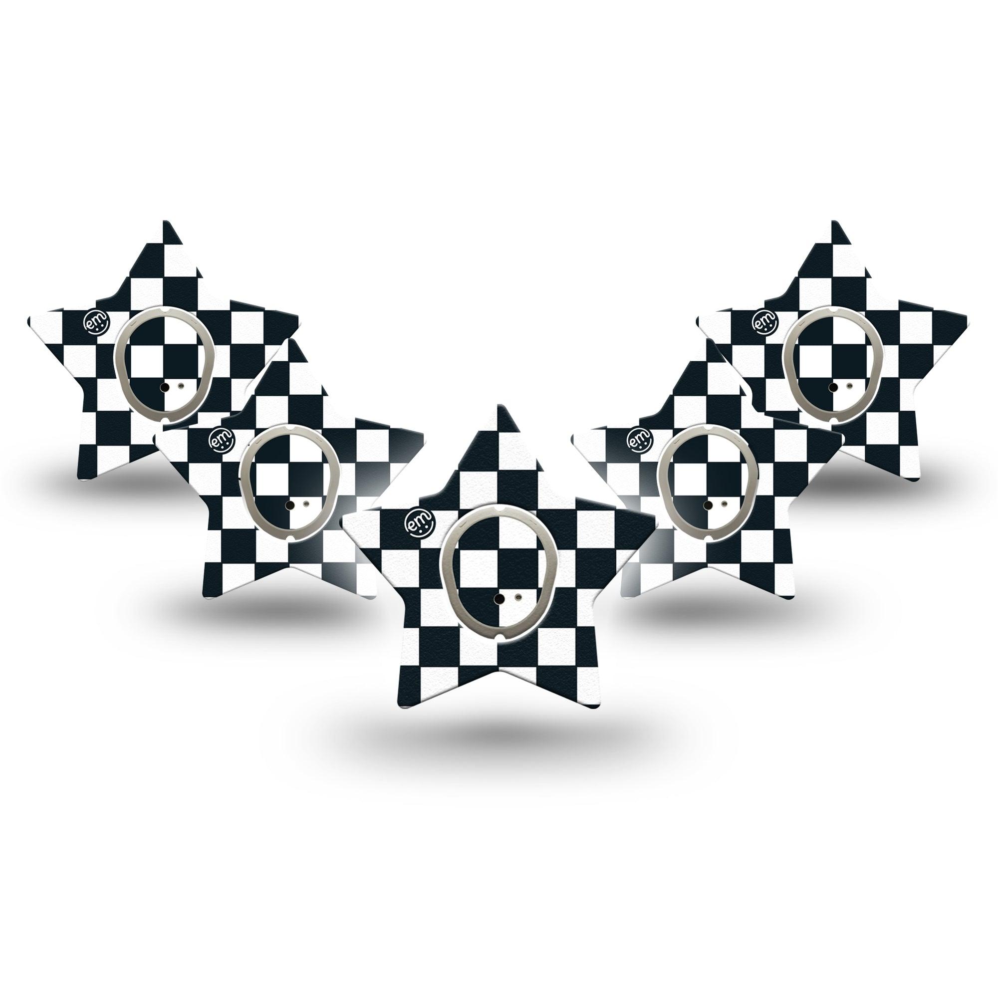 ExpressionMed Checkered Dexcom G7 Star Shape Tape 5-Pack Tape and 5-Pack Sticker Geometric Pattern, Adhesive Patch Continuous Glucose Monitor Design