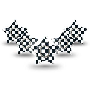 ExpressionMed Checkered Dexcom G7 Star Shape Tape 5-Pack Tape and 5-Pack Sticker Geometric Pattern, Adhesive Patch Continuous Glucose Monitor Design