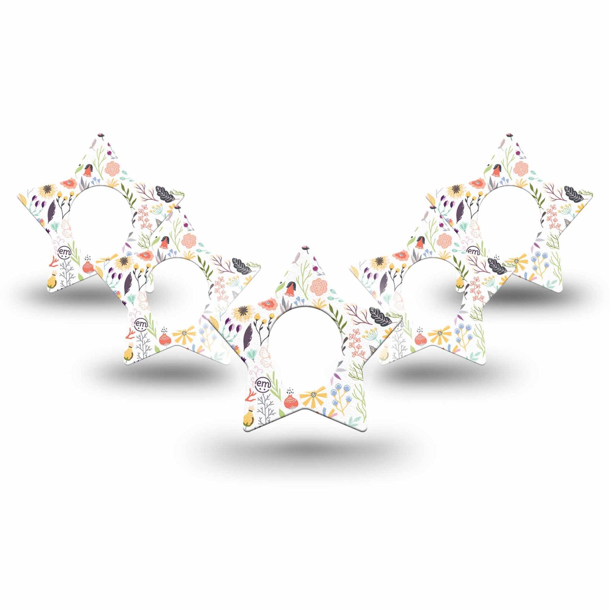 ExpressionMed Springy Stems Dexcom G7 Star Shape Tape, Dexcom Stelo Glucose Biosensor System, 5-Pack Tape Blooming Flowers, Adhesive Tape CGM Design