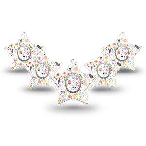 ExpressionMed Springy Stems Dexcom G7 Star Shape Tape, Dexcom Stelo Glucose Biosensor Sytems, 5-Pack Tape and 5-Pack Sticker Botanical Design, Adhesive Tape CGM Design