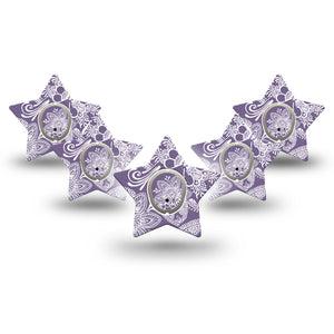 ExpressionMed Purple Henna Dexcom G7 Star Shape Tape, Dexcom Stelo Glucose Biosensor System, 5-Pack Tape and 5-Pack Sticker Henna Stencil, Adhesive Tape CGM Design