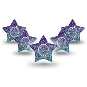 ExpressionMed Glittering Ombre Dexcom G7 Star Shape Tape, Dexcom Stelo Glucose Biosensor System, 5-Pack Tape and 5-Pack Sticker Glitter Gradient Plaster CGM Design