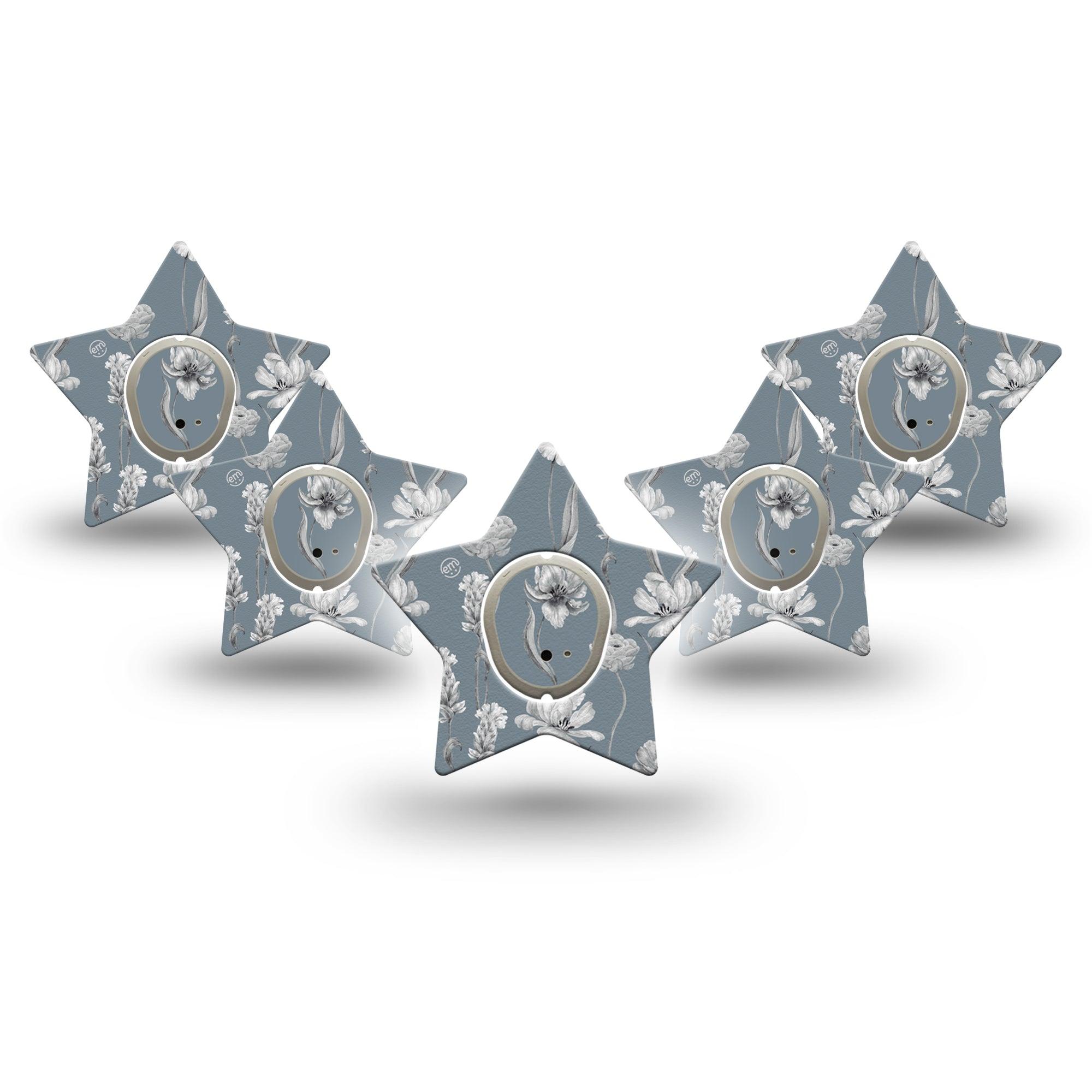 ExpressionMed Muted Petals Dexcom G7 Star Shape Tape, Dexcom Stelo Glucose Biosensor System, 5-Pack Tape and 5-Pack Sticker Gentle Flowers, Adhesive Tape CGM Design