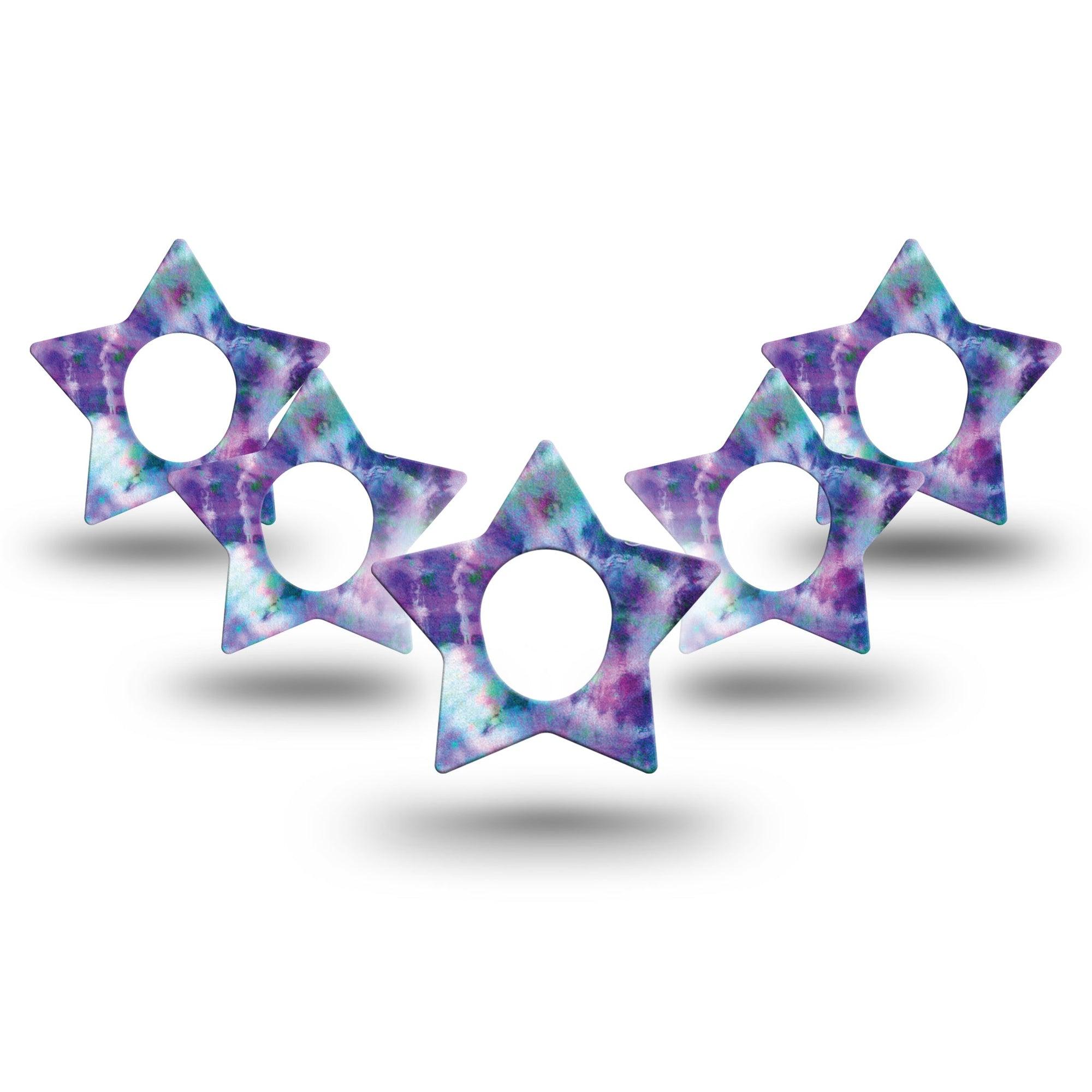 ExpressionMed Purple Tie Dye Star Dexcom G7 Tape, 5-Pack, Tie Dye Design Inspired, CGM Overlay Patch Design