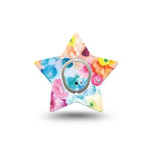 ExpressionMed Watercolor Poppies Dexcom G7 Star Shape Tape, Dexcom Stelo Glucose Biosensor System,  Single Tape and Single Sticker Floral Watercolors, Overlay Patch CGM Design