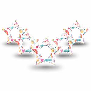 ExpressionMed Rainbows Of Hope Star Dexcom G7 Tape, 5-Pack, Multicolored Drawings Themed, Adhesive Patch Design, Dexcom Stelo Glucose Biosensor System