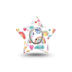 ExpressionMed Rainbows Of Hope Star Dexcom G7 Tape, Single, Rainbow Scribbles Themed, CGM Plaster Patch Design, Dexcom Stelo Glucose Biosensor System with center sticker
