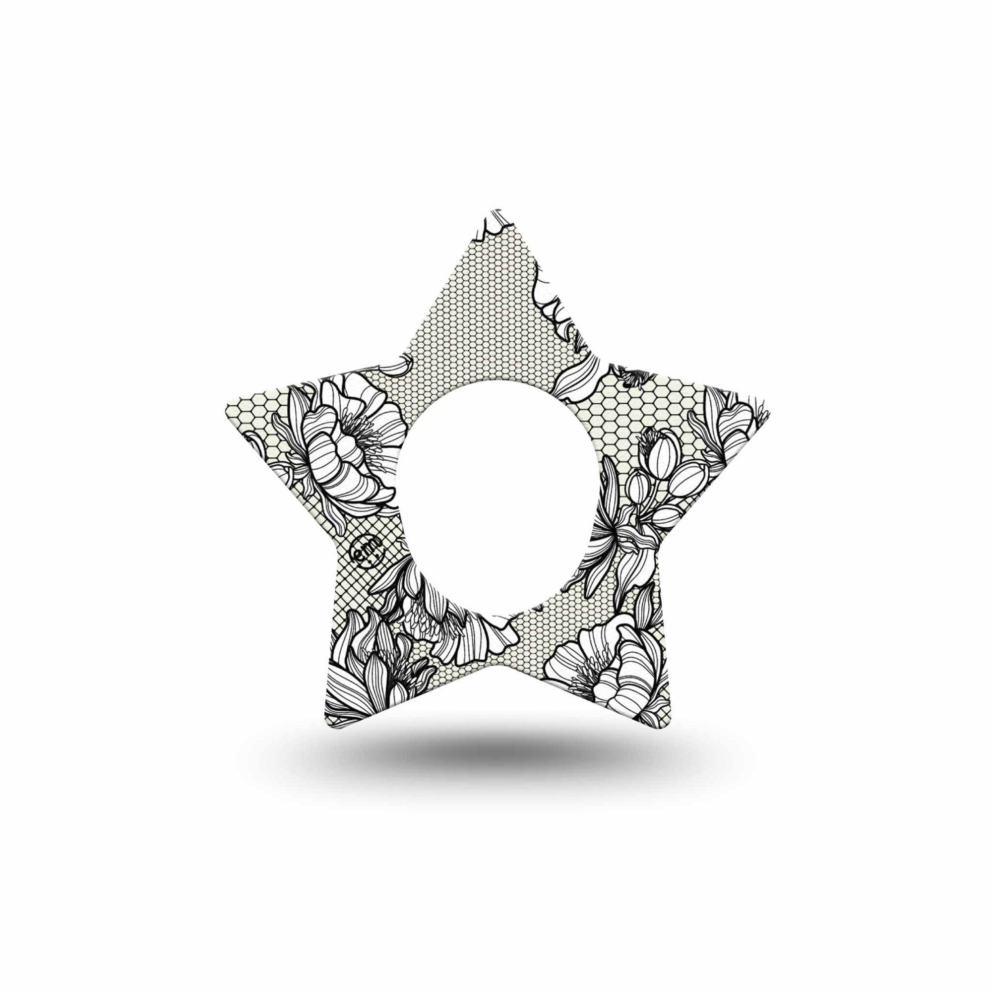 ExpressionMed Black Lace Dexcom G7 Star Shape Tape, Dexcom Stelo Glucose Biosensor System,  Single Tape Timeless Elegance, Overlay Patch CGM Design