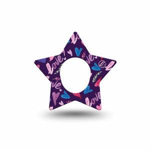 ExpressionMed Watercolor Love Star Dexcom G7 Tape, Single, Blue And Violet Hearts Themed, CGM Adhesive Patch Design, Dexcom Stelo Glucose Biosensor System