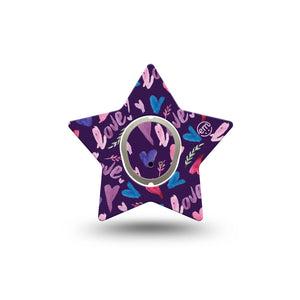 ExpressionMed Watercolor Love Star Dexcom G7 Tape, Single, Blue And Violet Hearts Themed, CGM Adhesive Patch Design, Dexcom Stelo Glucose Biosensor System