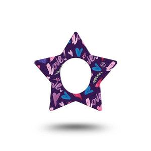 ExpressionMed Watercolor Love Star Dexcom G7 Tape, Single, Blue And Violet Hearts Themed, CGM Adhesive Patch Design