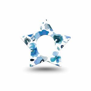 ExpressionMed Sapphire Petals Dexcom G7 Star Shape Tape, Dexcom Stelo Glucose Biosensor System,  Single Cobalt blooms Overlay Patch CGM Design