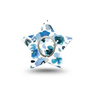 ExpressionMed Sapphire Petals Dexcom G7 Star Shape Tape, Dexcom Stelo Glucose Biosensor System,  Single Tape and Single Sticker Sapphire floral pattern Overlay Patch CGM Design