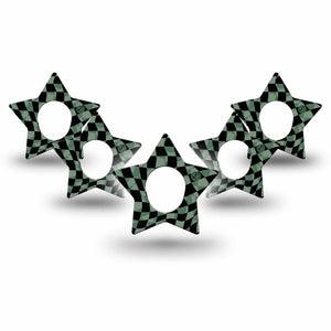 ExpressionMed Green & Black Checkerboard Dexcom G7 Star Shape Tape, Dexcom Stelo Glucose Biosensor System,  5-Pack Tape Modern Checkerboard Style, Overlay Patch CGM Design