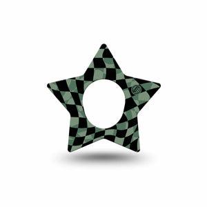 ExpressionMed Green & Black Checkerboard Dexcom G7 Star Shape Tape, Dexcom Stelo Glucose Biosensor System,  Single Tape Bold Checkerboard Pattern, Overlay Patch CGM Design