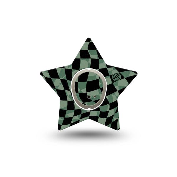ExpressionMed Green & Black Checkerboard Dexcom G7 Star Shape Tape, Dexcom Stelo Glucose Biosensor System,  Single Tape and Single Sticker Vibrant Checkerboard Print, Overlay Patch CGM Design