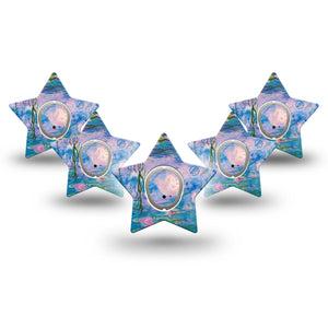 ExpressionMed Monet Water Lilies Dexcom G7 Star Shape Tape, Dexcom Stelo Glucose Biosensor System, 5-Pack Tape and 5-Pack Sticker Serene Water, Adhesive Tape CGM Design