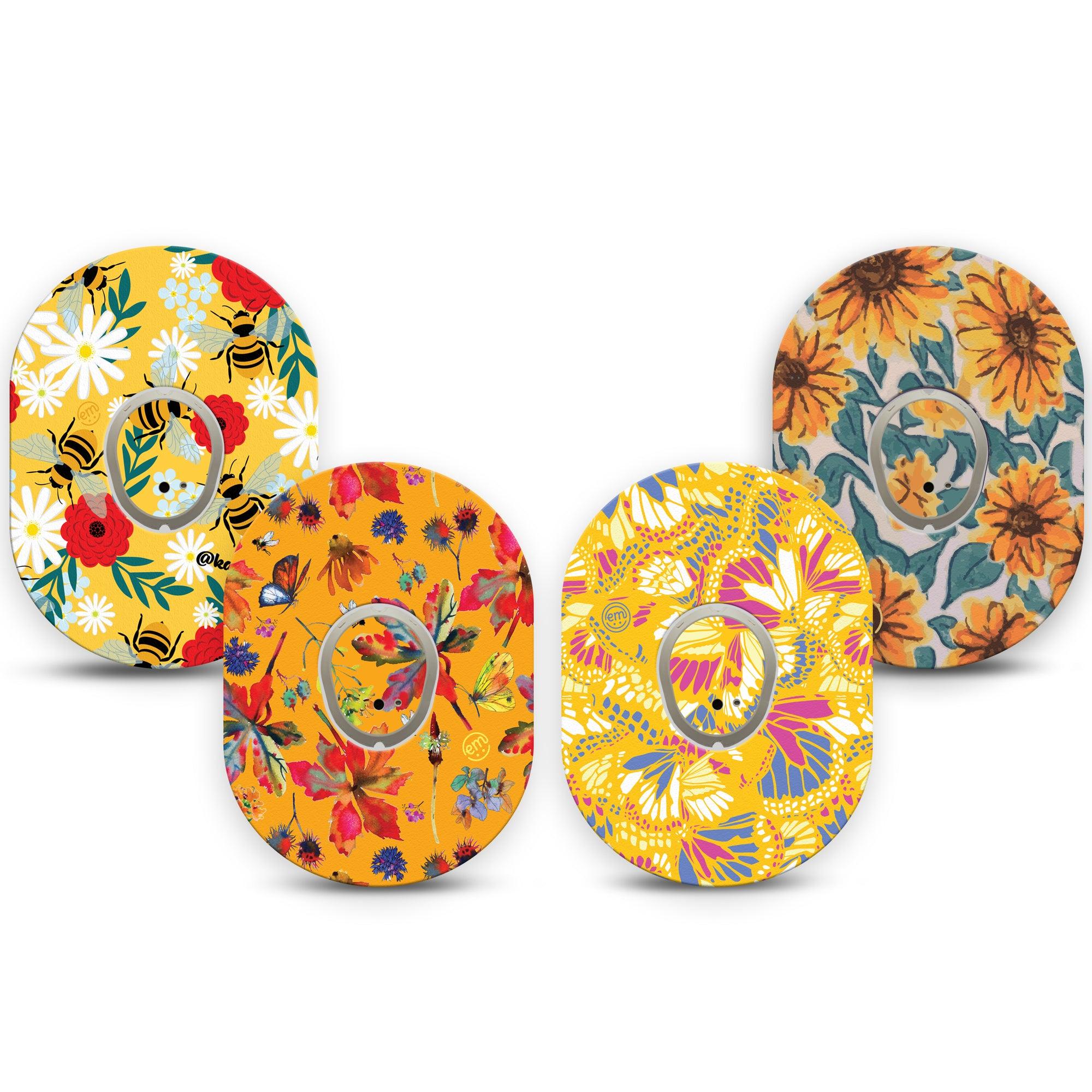 ExpressionMed Golden Variety Pack Dexcom G7 Transmitter Sticker, Florals And Insects Inspired, Dexcom G7 Transmitter Vinyl Stickers, With Matching Dexcom G7 Tapes, CGM Plaster Patch Design, 