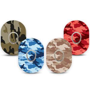 Camouflaged Variety Pack Dexcom G7 Transmitter Sticker, 4-Pack, Concealment Patterns Themed, With Matching Dexcom G7 Tape, CGM Overlay Patch