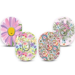 ExpressionMed Floaty Floral Variety Pack Dexcom G7 Transmitter Sticker, 4-Pack, Colorful Petals Themed, Dexcom G7 Vinyl Transmitter Sticker, With Matching Dexcom G7 Tape, CGM Plaster Patch Design