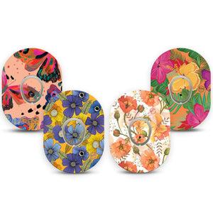 ExpressionMed Flashy Variety Pack Dexcom G7 Transmitter Sticker, 4-Pack, Bold Florals Inspired, Dexcom G7 Vinyl Transmitter Stickers, With Matching Dexcom G7 Tapes, CGM Overlay Patch Design