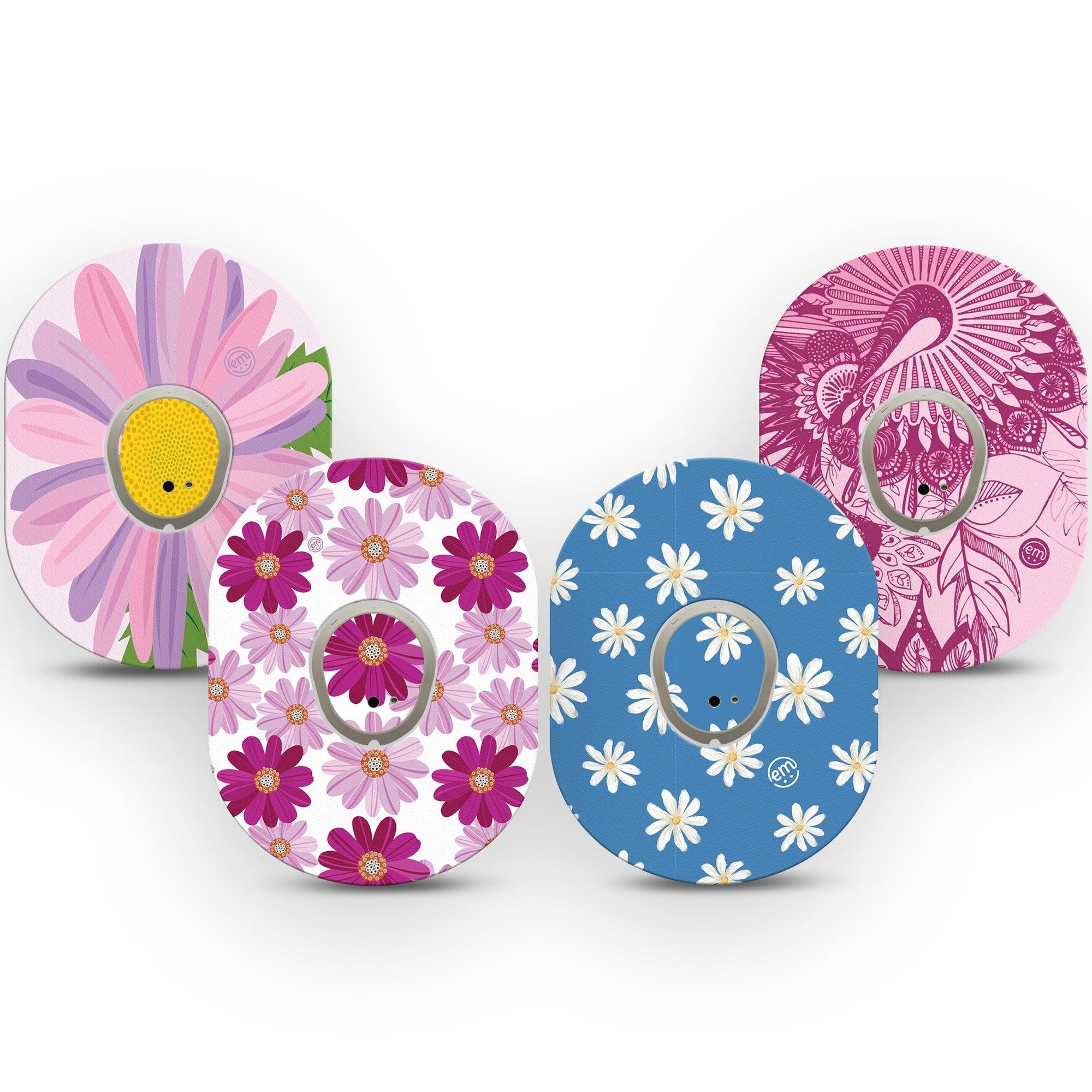 ExpressionMed Daisy Chain Variety Pack 7G Tape and Sticker, 8-Pack, Floral Bond Inspired, CGM Sticker and Tape Design