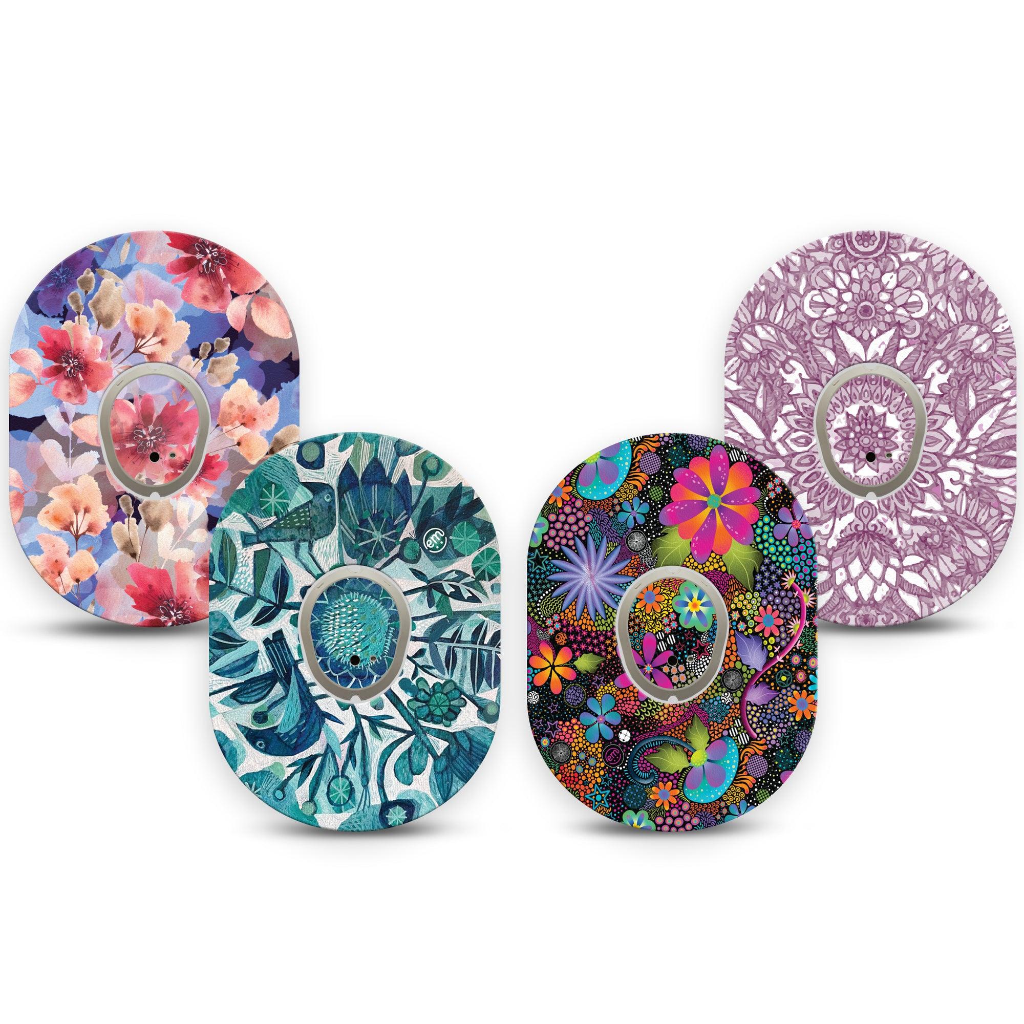 ExpressionMed Amazing Florals Mix Up Variety Pack Dexcom G7 Transmitter Sticker, 4-Pack, Colorful Florals Inspired, Dexcom G7 Transmitter Vinyl Sticker, With Matching Dexcom G7 Tape, CGM Plaster Patch Design
