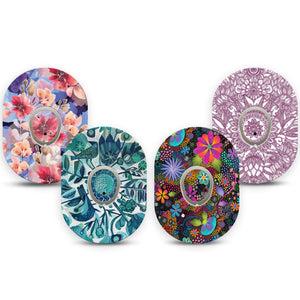 ExpressionMed Amazing Florals Mix Up Variety Pack Dexcom G7 Transmitter Sticker, 4-Pack, Colorful Florals Inspired, Dexcom G7 Transmitter Vinyl Sticker, With Matching Dexcom G7 Tape, CGM Plaster Patch Design